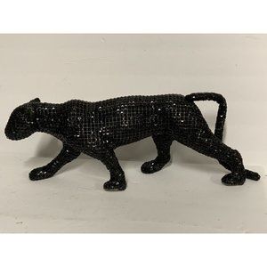 Art Deco Glam Polystone Black Panther Statue, Faux Rhinestone Beaded Finish